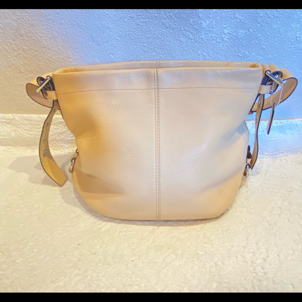 Coach Pebbled Leather Duffle Bag Soho Handbag Mint XL Crossbody East West beige - Picture 3 of 16